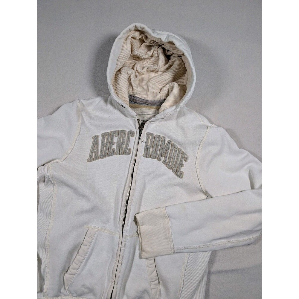 Vtg Abercrombie & Fitch Hoodie Muscle Full Zip Distressed Y2K Heavy Grunge Large